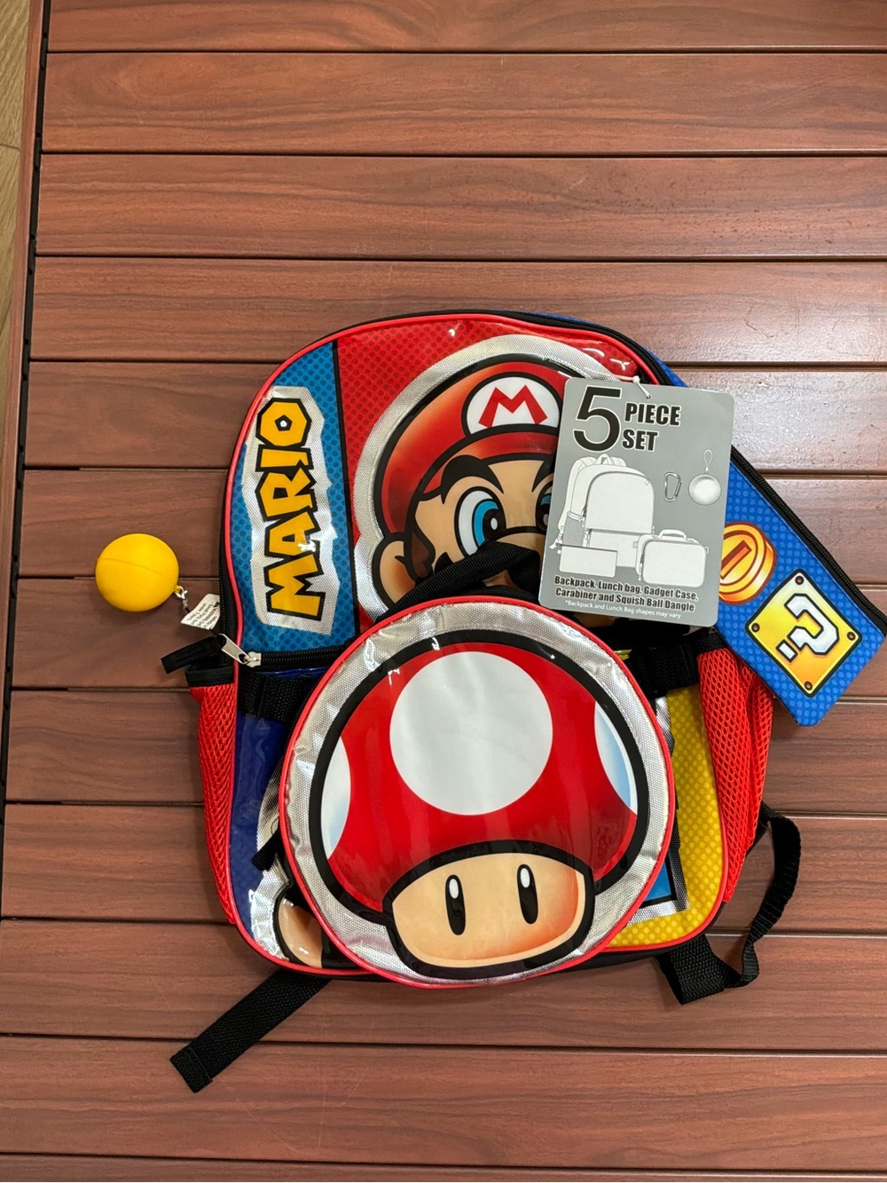 NWT Super Mario Bros. 5-Piece School Backpack Set - 16" Bookbag & Lunch Kit